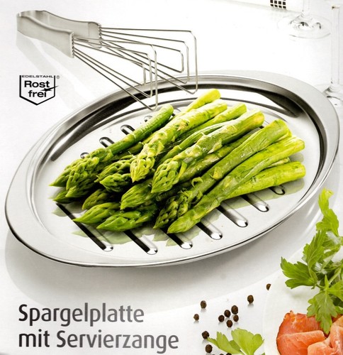 Spargelplatte mit servierzange - spargelplatte,